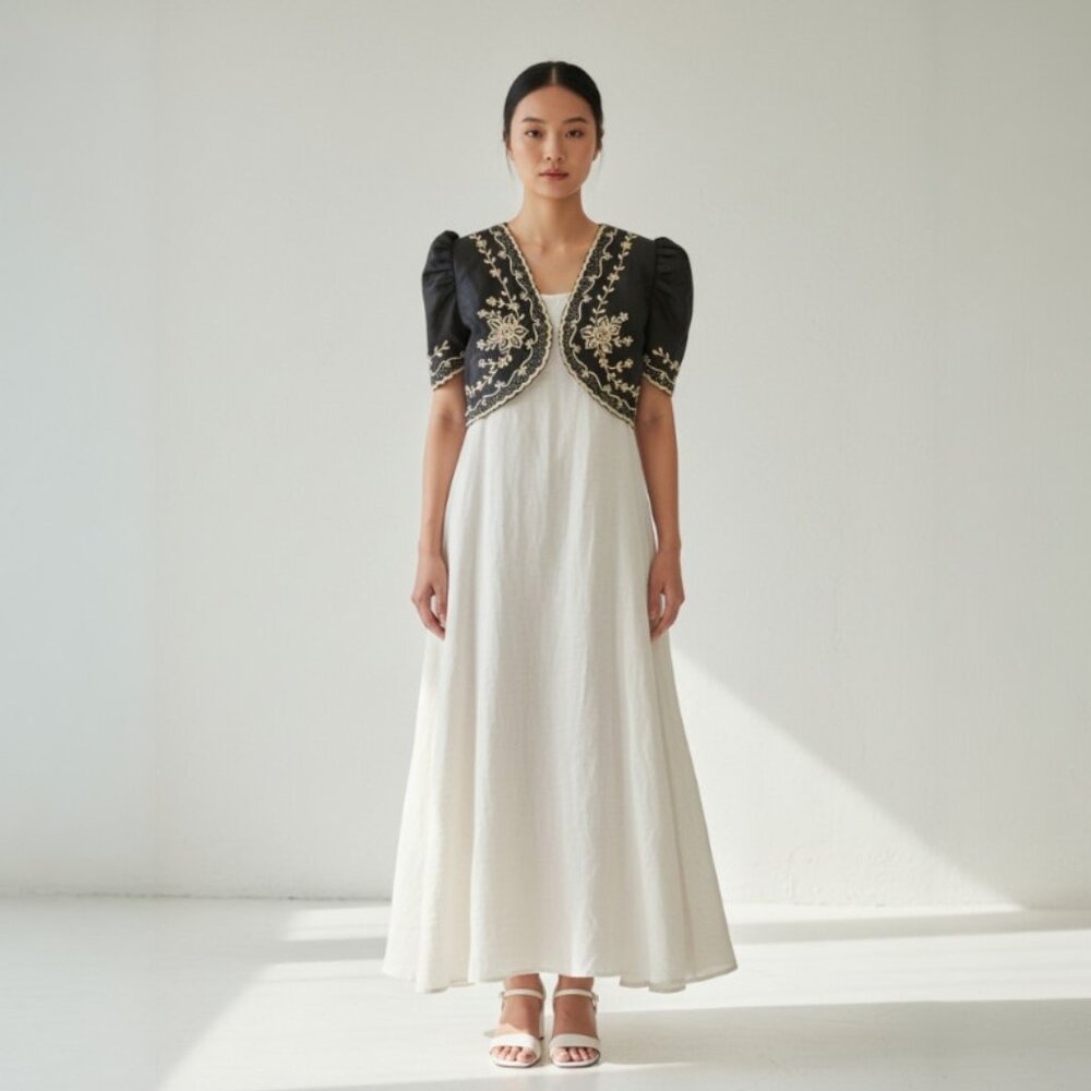 Black2-Modern Filipiniana Bolero with Mestiza Sleeves